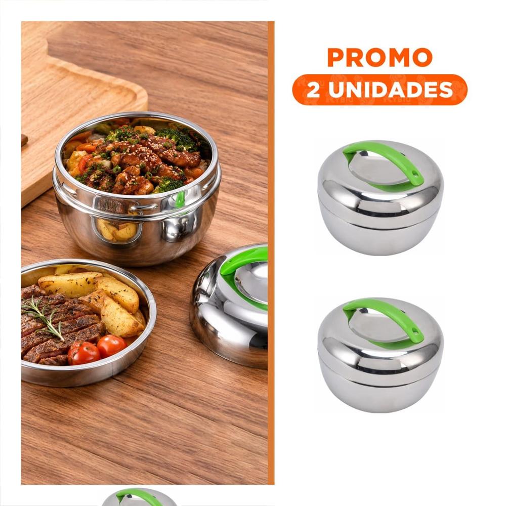 Pack2 Contenedor para Alimentos 1300 ml Acero Verde YRegalo Sticker