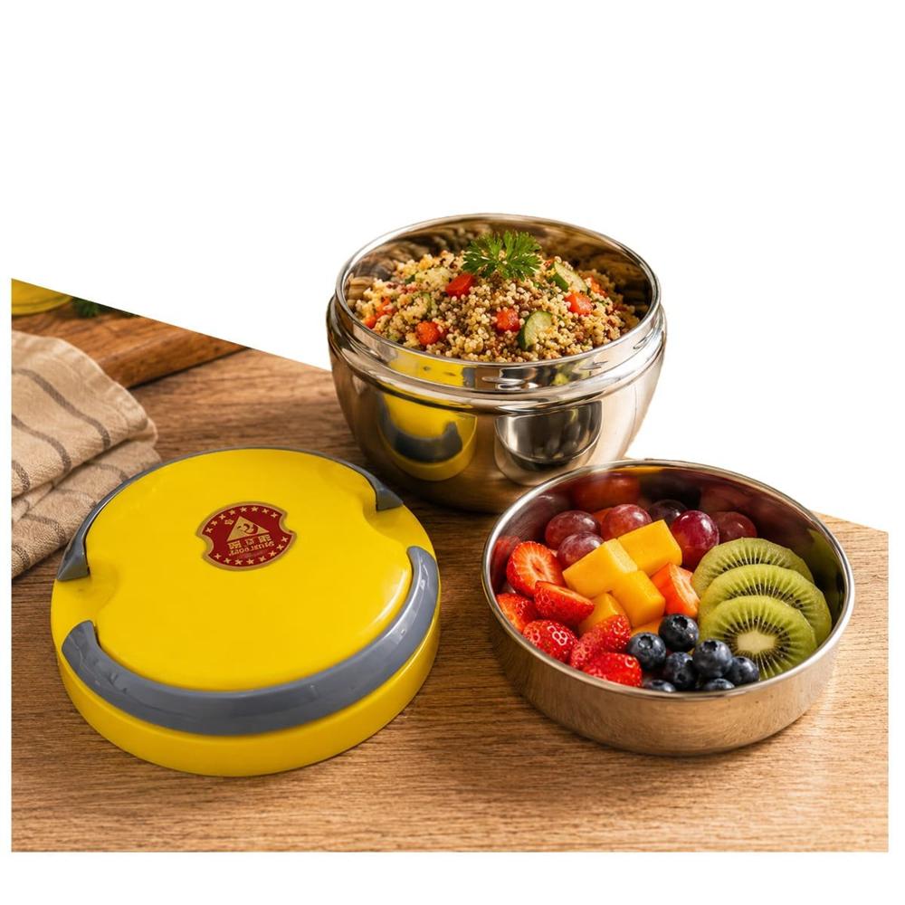 Recipiente para Alimentos Isotermico Color Amarillo 1200ml de Forma Circular YPapel Regalo