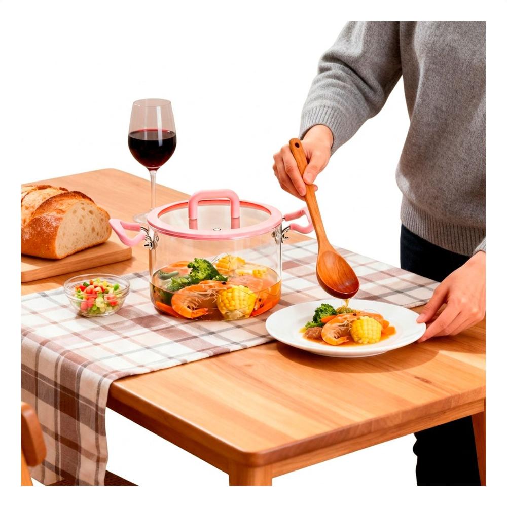 Cazuela para Cocina de Borosilicato con 4.5L Asa y Tapa Rosado y Transparente Y Regalo Sticker