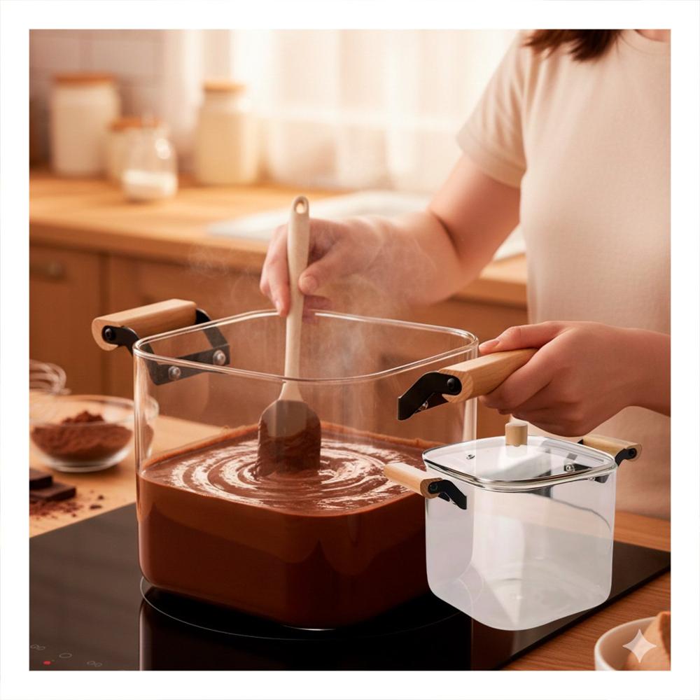 Sopera de Vidrio Borosilicato con Tapa y Asa de Madera 5500ml Transparente