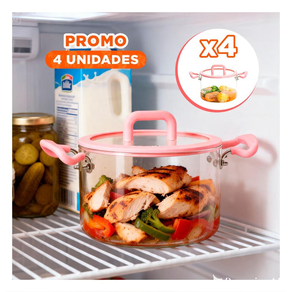 Pack4 Cacerola para Cocina con Asa y Tapa 4.5L de Borosilicato YPapel Regalo