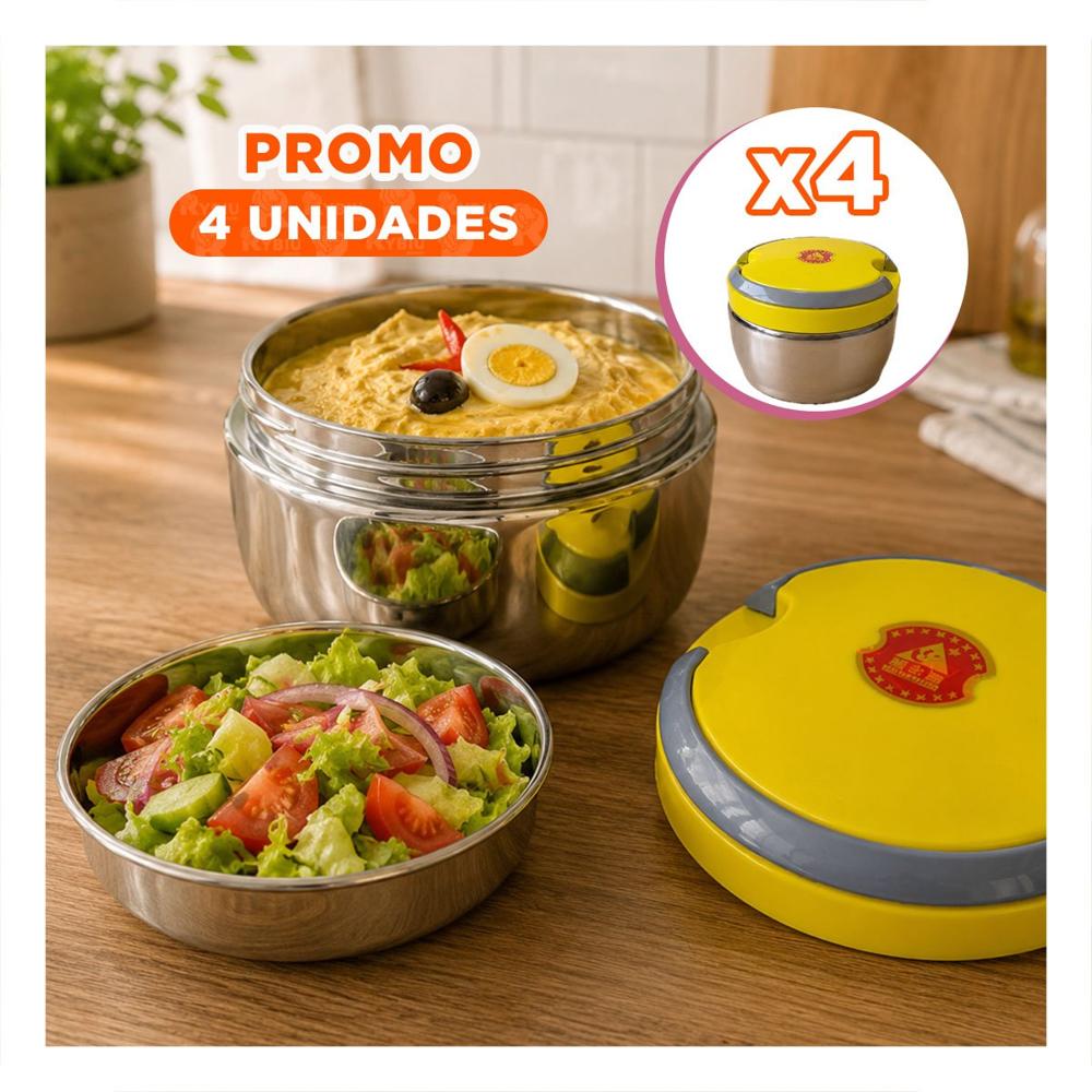 Pack4 Envase Alimentario Color Amarillo de 1200ml y Forma Circular YRegalo Sticker