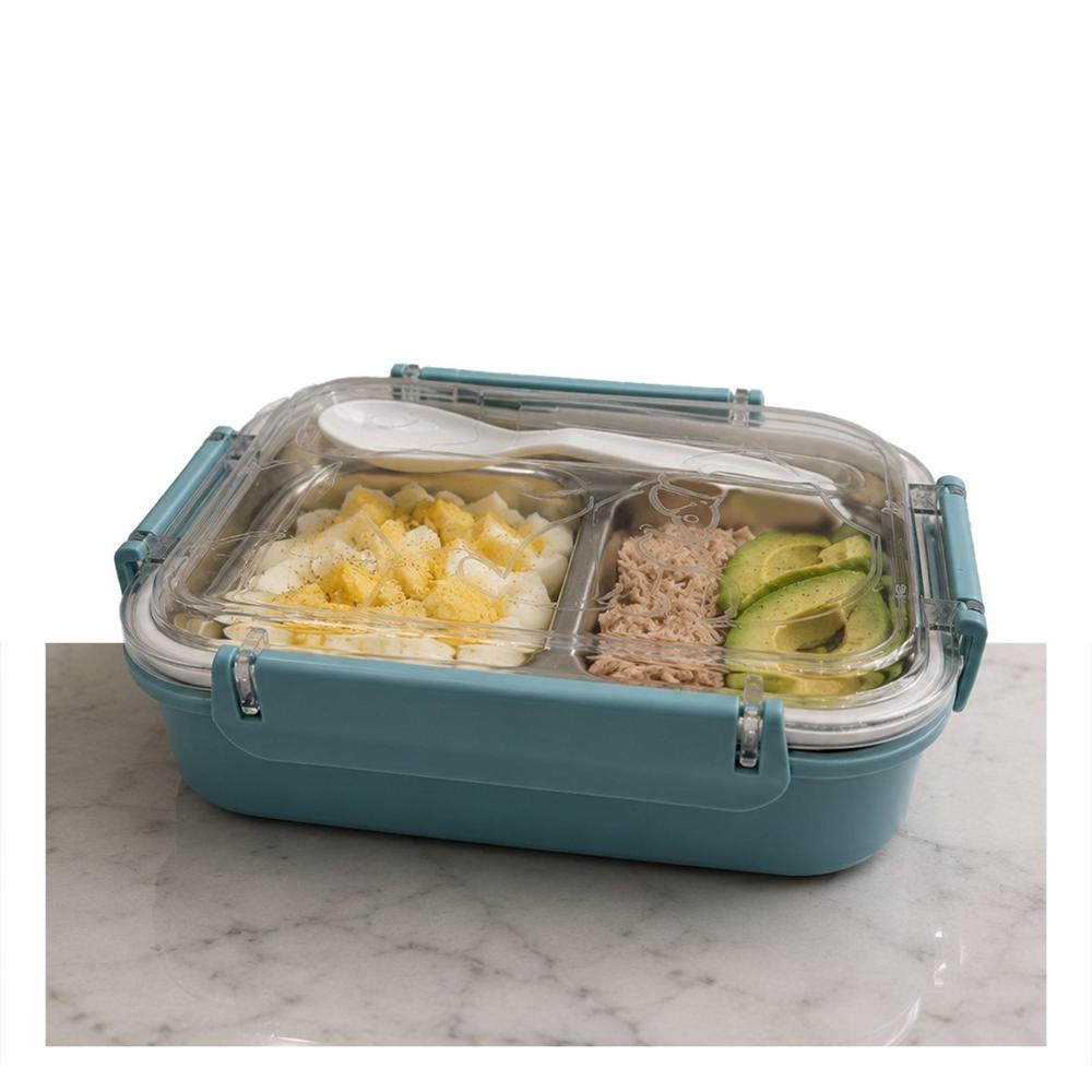 Envase Rectangular para Alimentos con Cubierto Pez Cat Celeste 2 Niveles Y Regalo Sticker