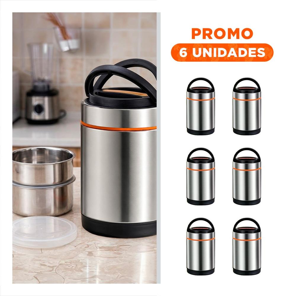 Pack6 Portacomidas Alimentario Naranja y Plateado con Capacidad de 1400ml YRegalo Sticker