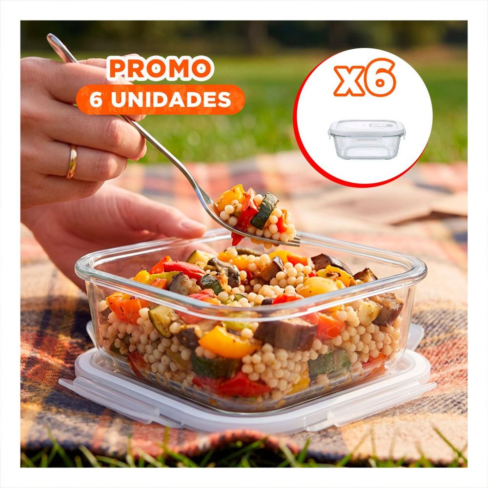 Pack6 Taper con Tapa de Vidrio 800 ml Cuadrado Transparente Linea Blanca