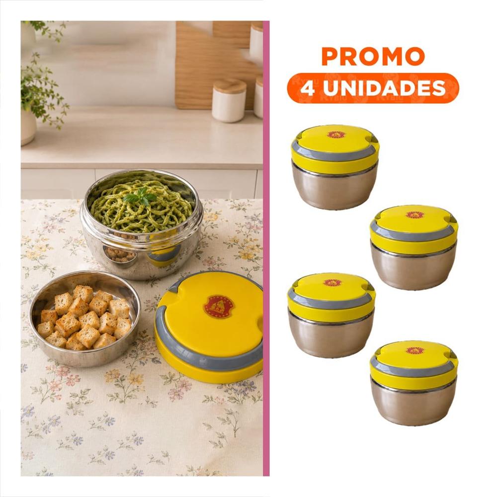 Pack4 Taper Isotermico Color Amarillo para Transporte de Comidas 1200ml