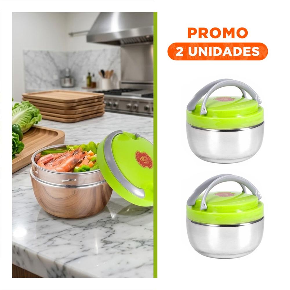 Pack2 Portacomidas con Aislamiento Termico 1200ml Circular Color Verde YRegalo Sticker