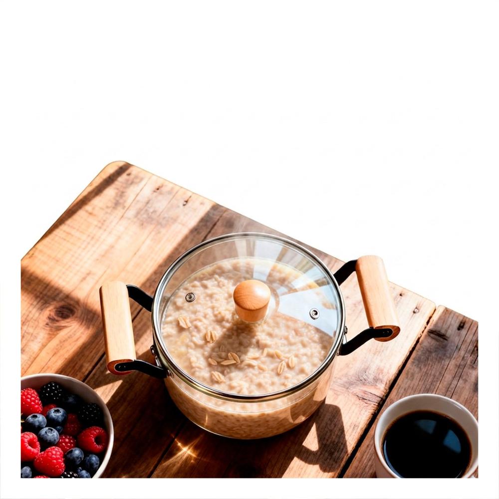 Cazuela para Cocina de Borosilicato con 4.5L Asa de Madera y Tapa Transparente Y Regalo Sticker