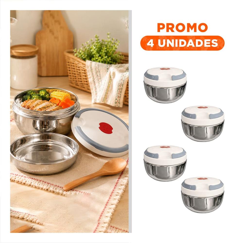 Pack4 Taper Isotermico Color Blanco para Transporte de Comidas 1200ml