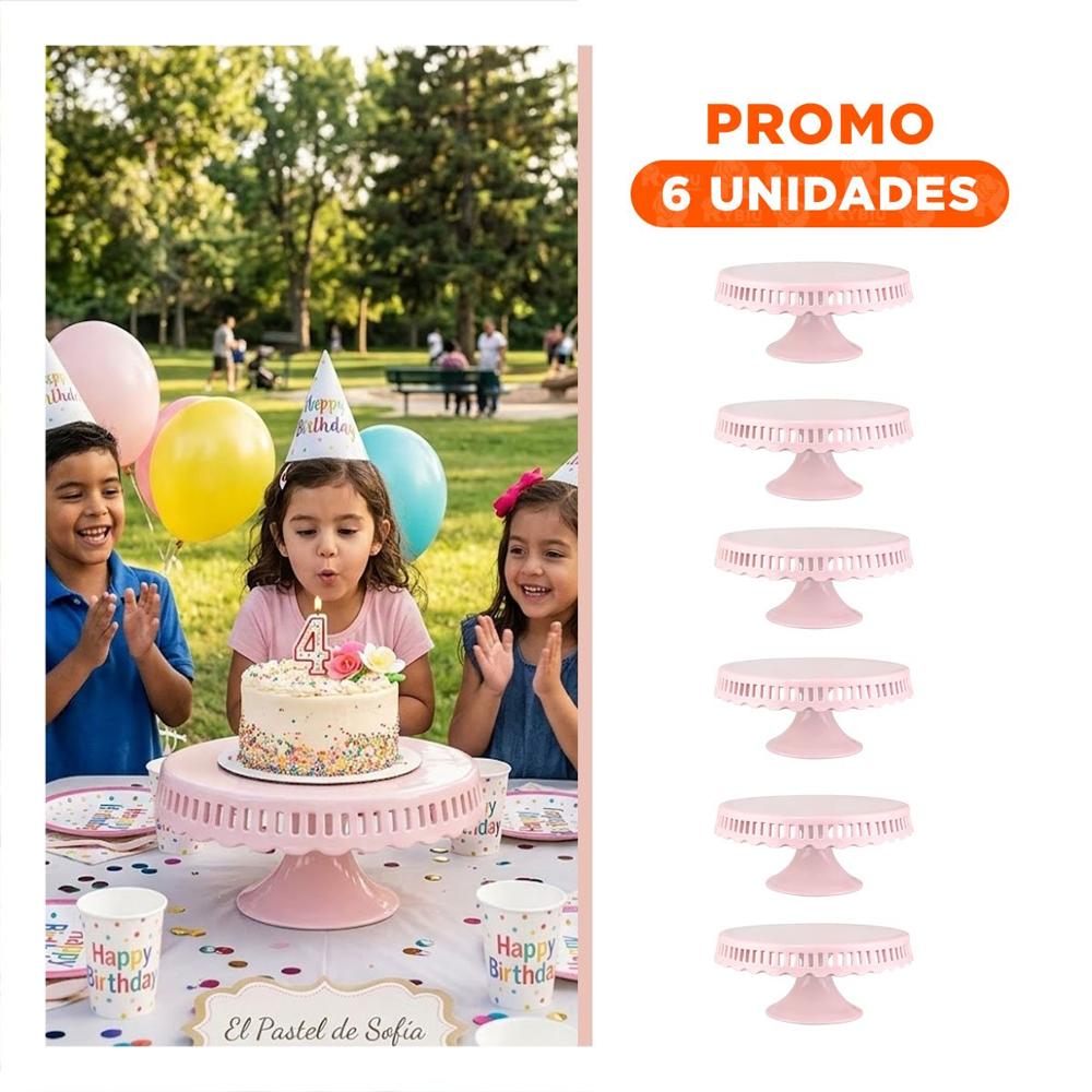 Pack6 Soporte Rayitas para Reposteria Ceramica Rosado 25 cm Resistente YRegalo Sticker