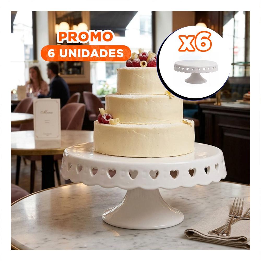 Pack6 Pedestal para Dulces Ceramica Blanco Corazones 25 cm Decorativo
