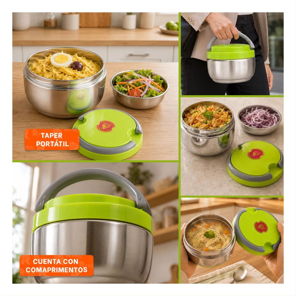 Portacomidas 1200ml Color Verde con Tecnologia Isotermica y Diseno Circular YLigas Regalo