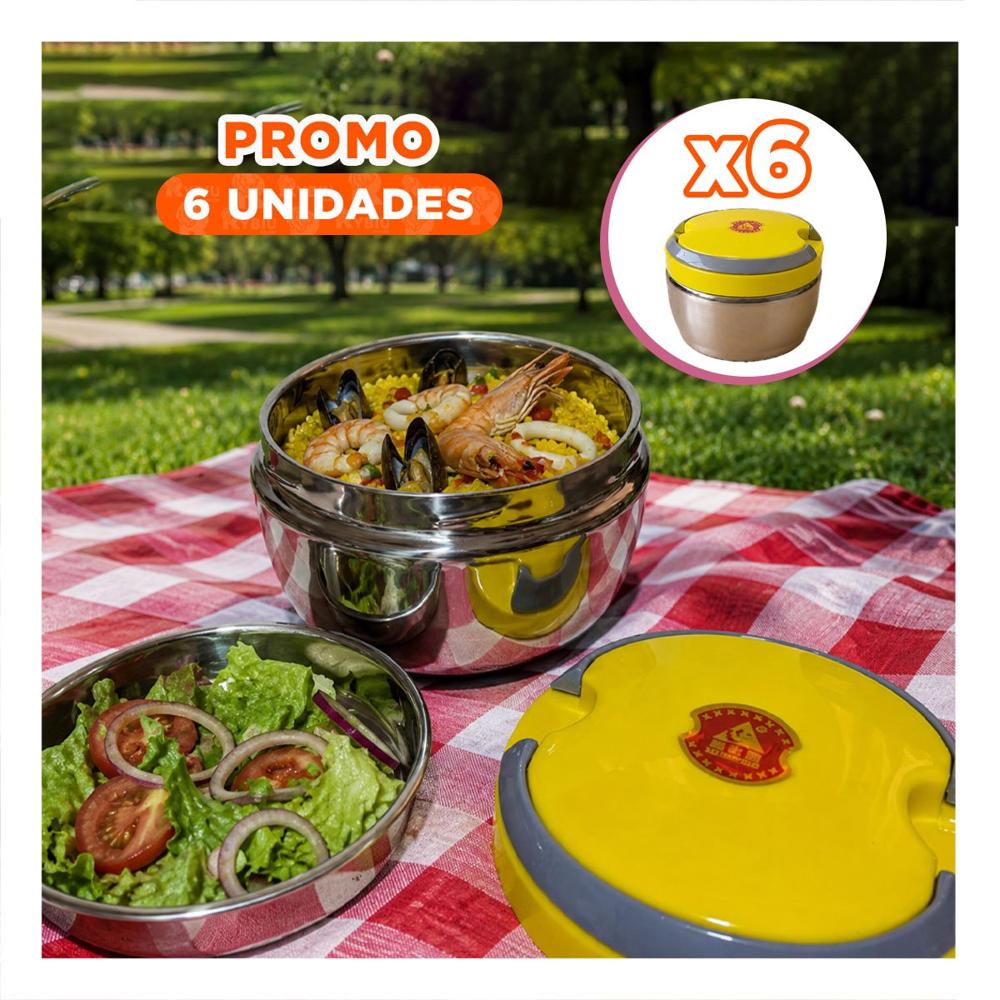 Pack6 Recipiente para Almuerzo Color Amarillo 1200ml con Funcion Termica YPapel Regalo