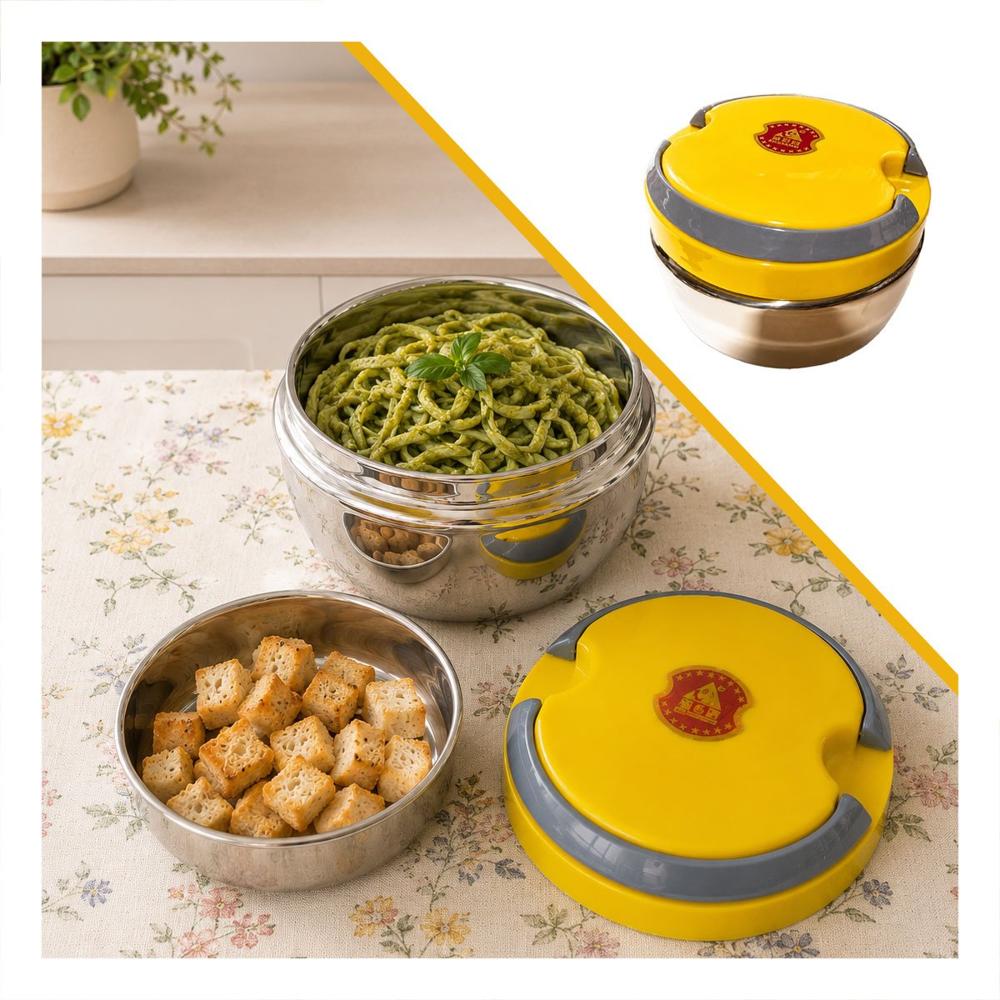 Envase Conservador de Temperatura 1200ml Circular Color Amarillo para Comidas YRegalo Sticker