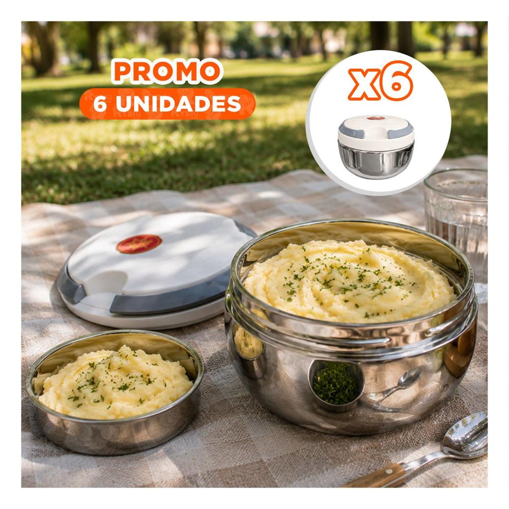 Pack6 Taper de Alimentos con Diseno Circular 1200ml Color Blanco Portatil