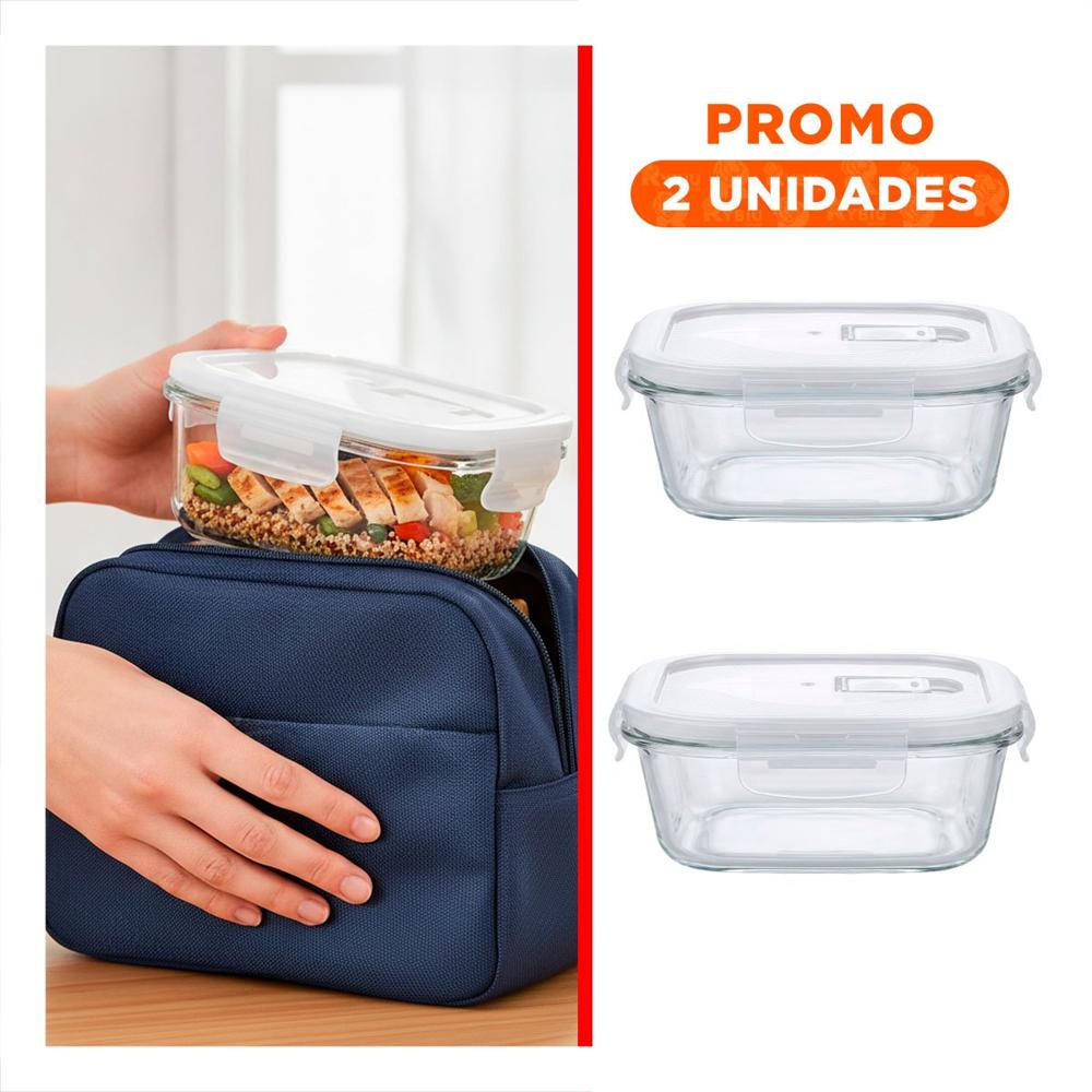 Pack2 Contenedor para Alimentos de Vidrio 800 ml Transparente Linea Blanca YRegalo Sticker