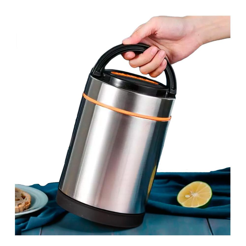 Portacomidas 1400ml Plateado y Naranja con Conservacion de Temperatura YRegalo Sticker