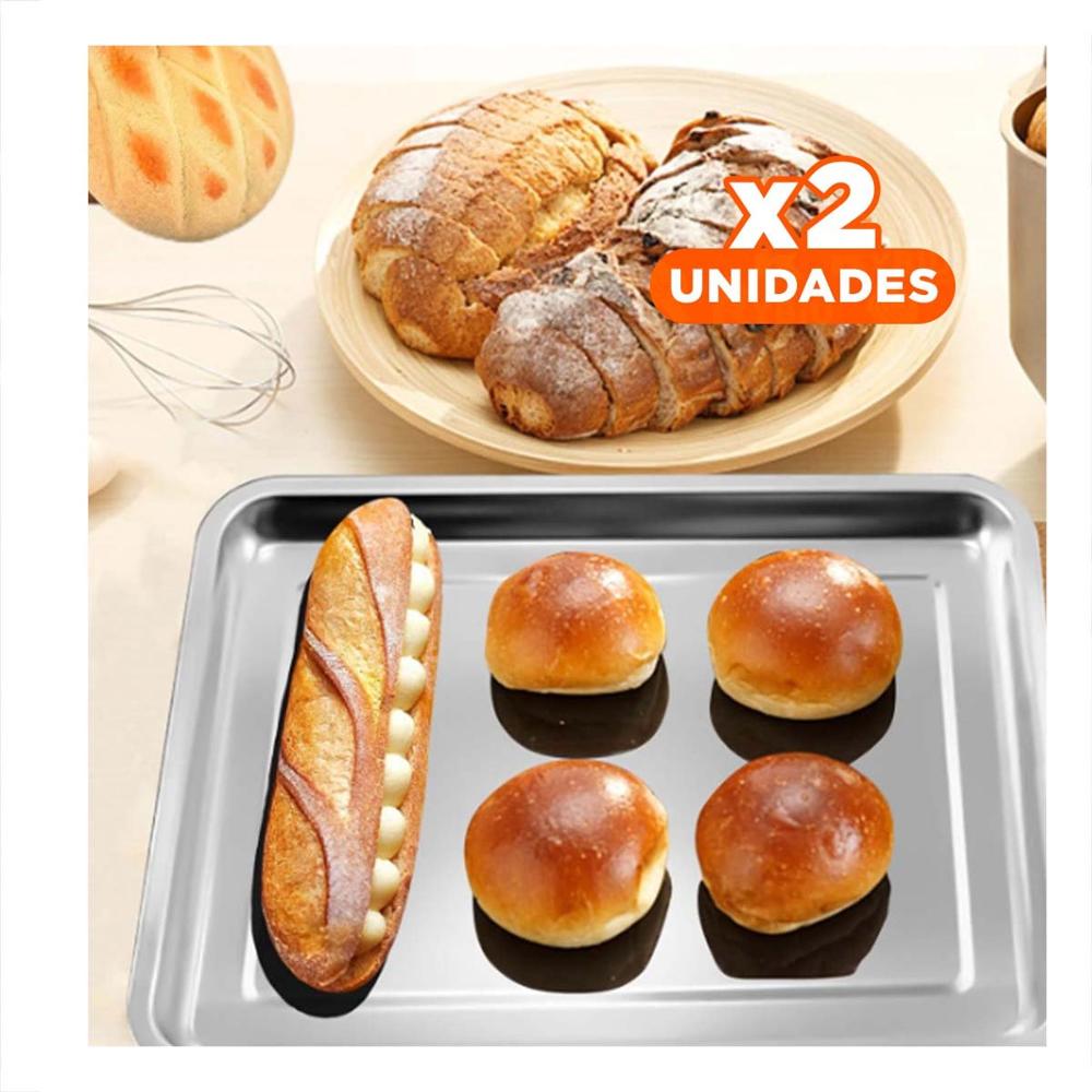 Pack2 Bandeja de acero inoxidable rectangular para servir y organizar en casa