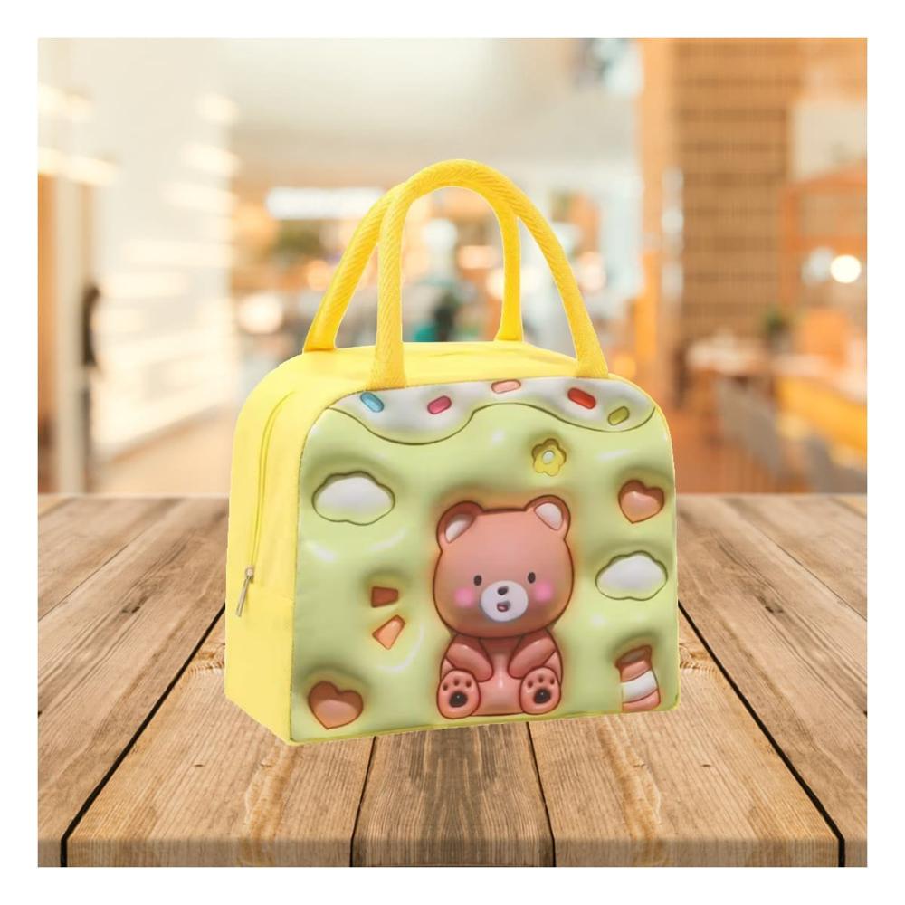Caja de Almuerzo Kawaii Oso Practica para Uso Diario Amarillo Y Papel Regalo