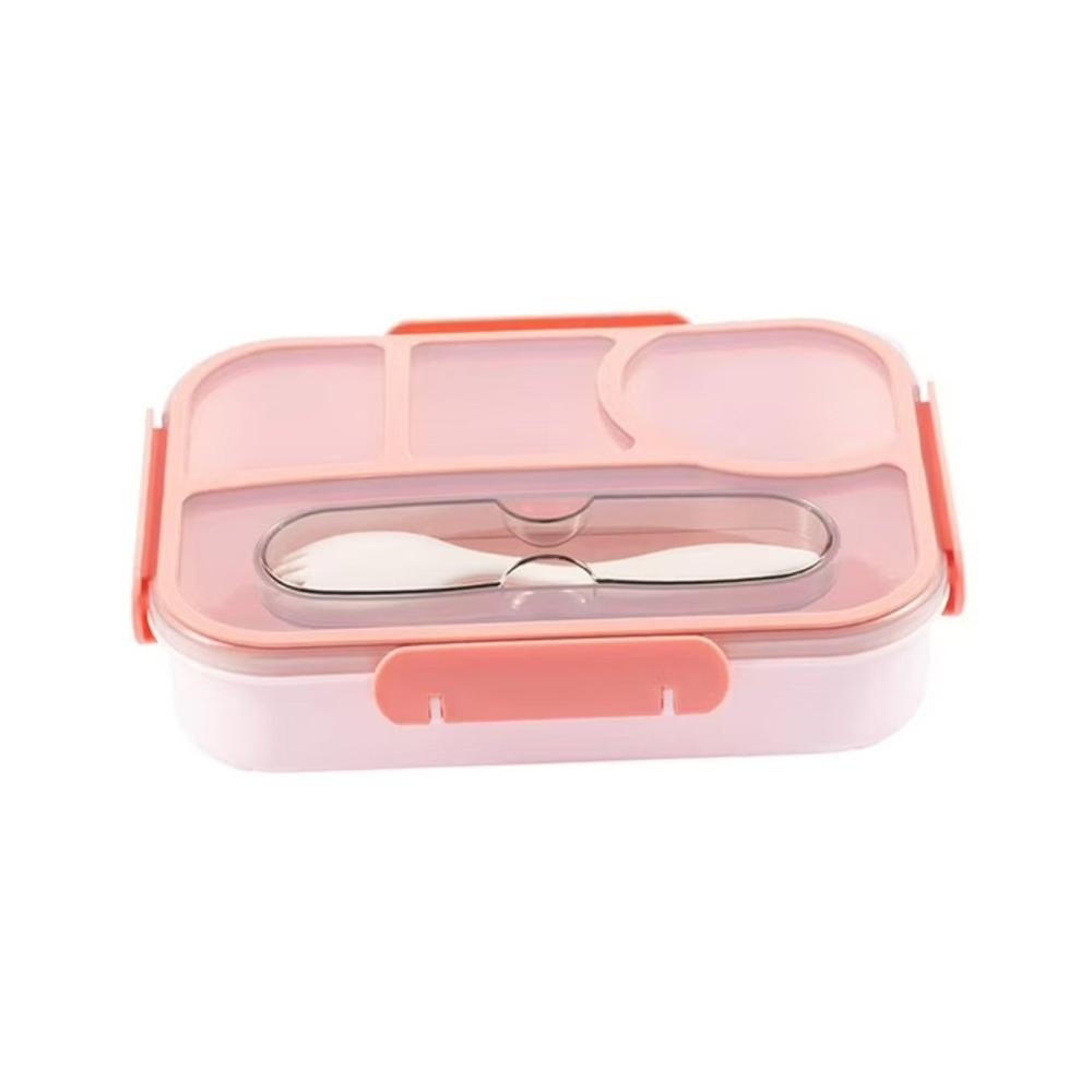 Caja Rectangular 4 Espacios con Tenedor 1100ml Rosado Resistente YRegalo Sticker