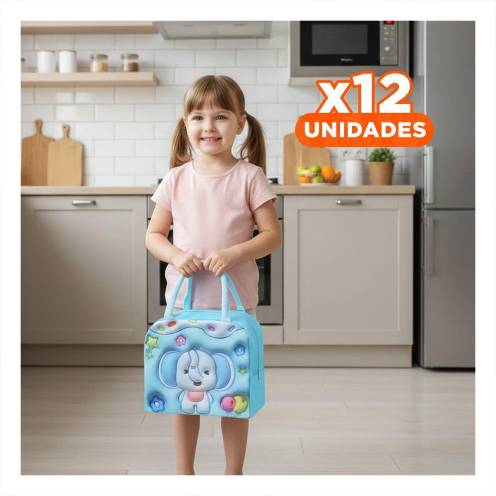 Pack12 Organizador Termico Kawaii Elefante para Snacks Escolares Celeste Y Papel Regalo