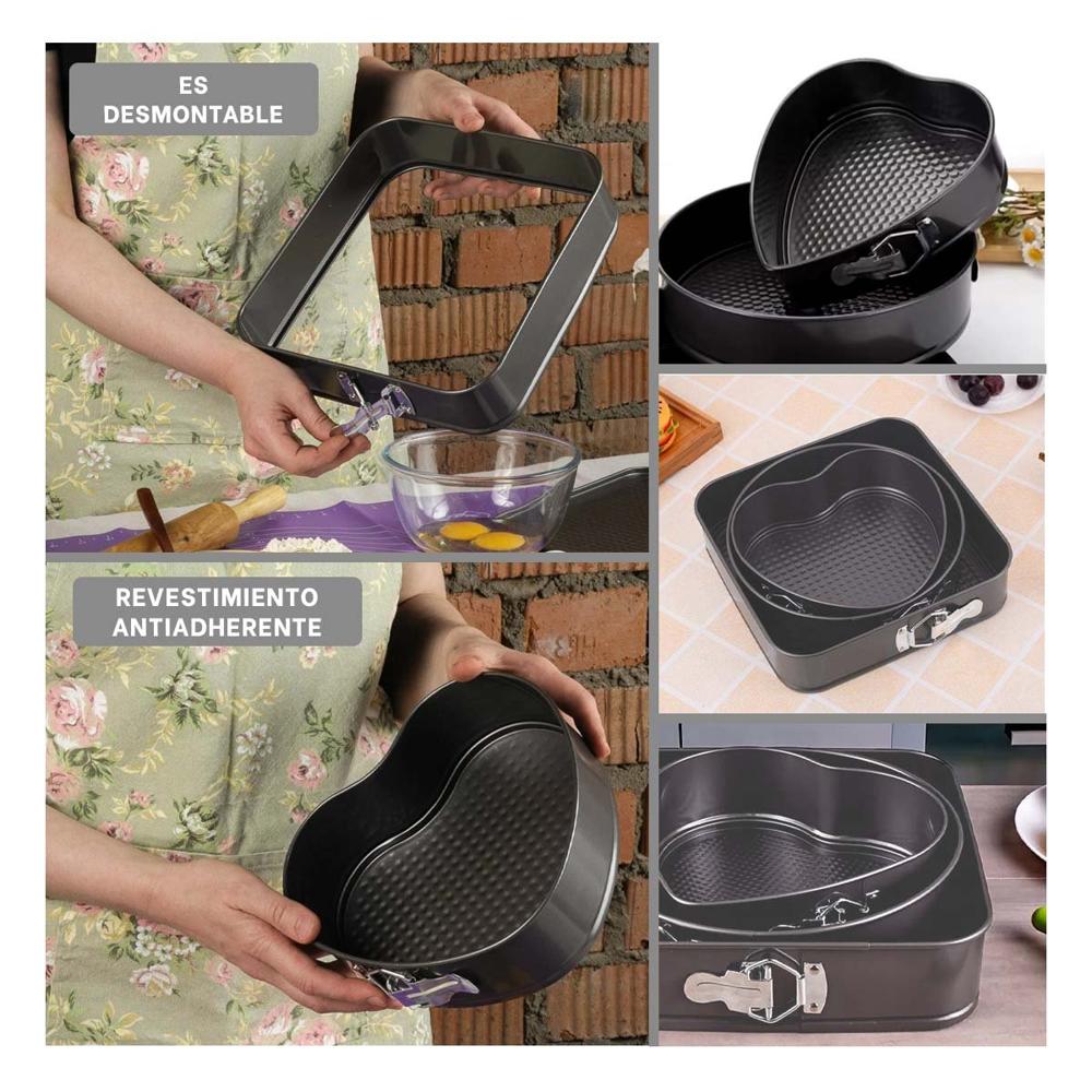 Moldes de Reposteria Desmontables Color Plateado con 3 Formas y Medidas Amplias Y Ligas Regalo
