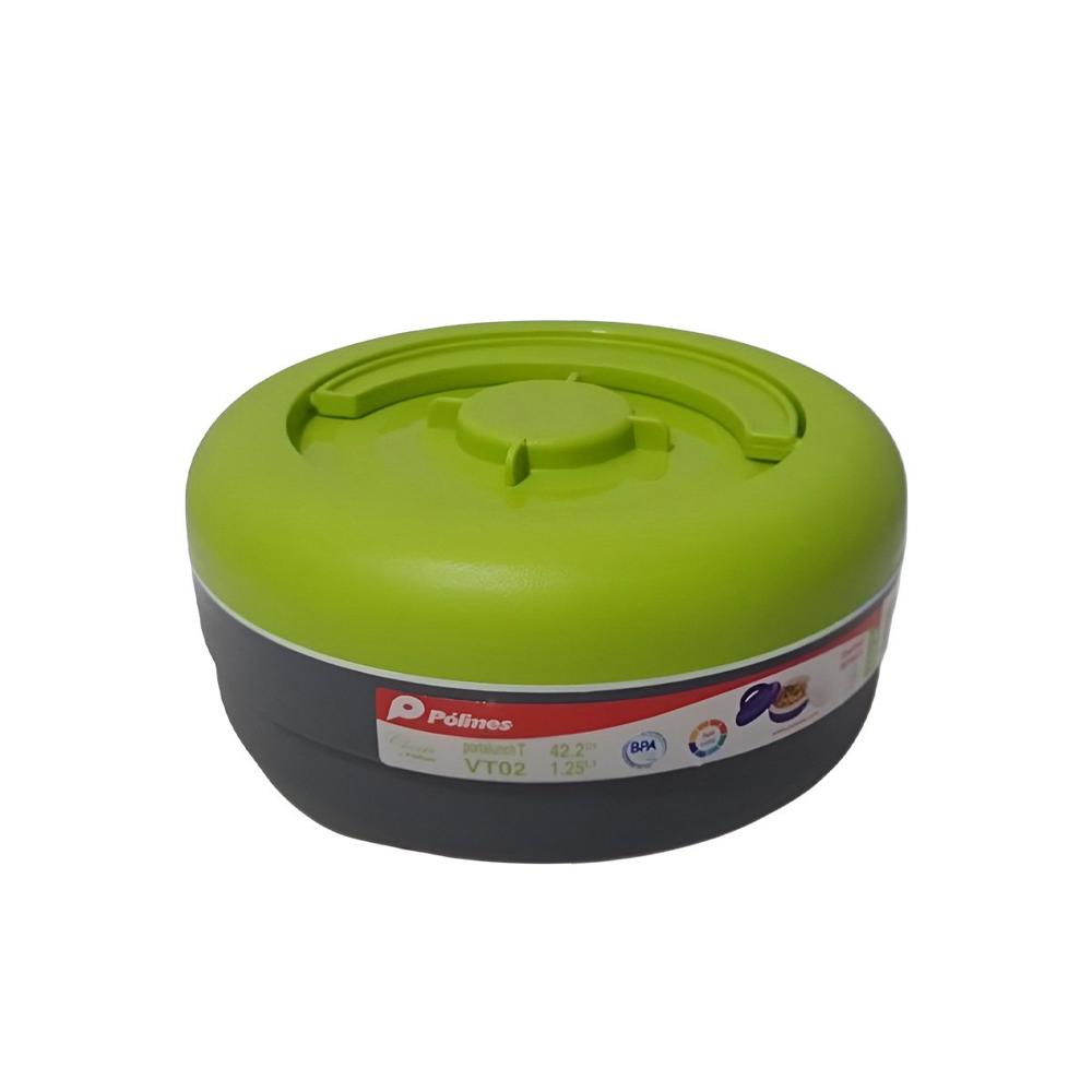 Envase Circular Termico para Transporte de Comidas 1.25L Verde Claro y Plomo YRegalo Sticker