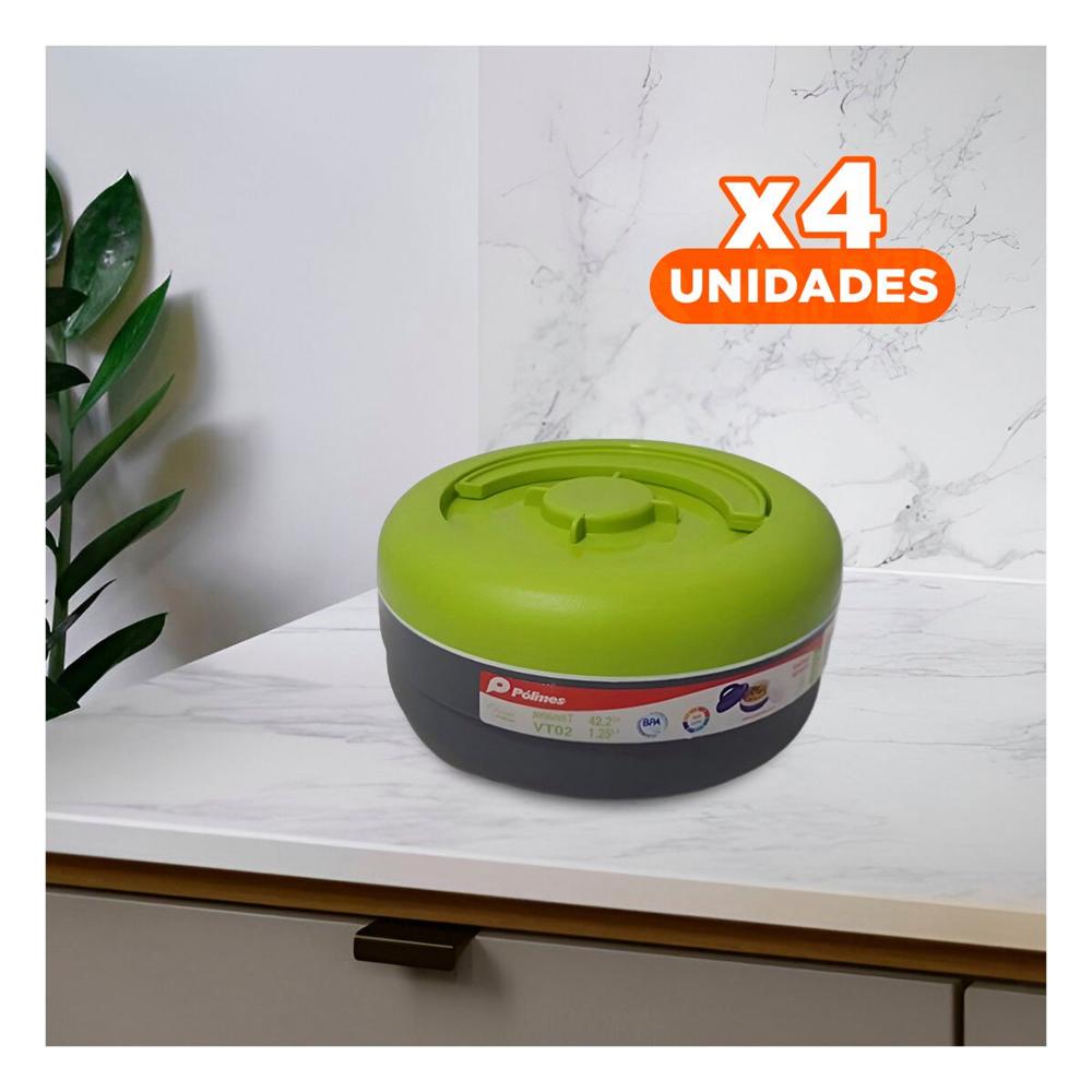 Pack4 Contenedor de Comida Portatil 1.25L Verde Claro y Plomo YRegalo Sticker
