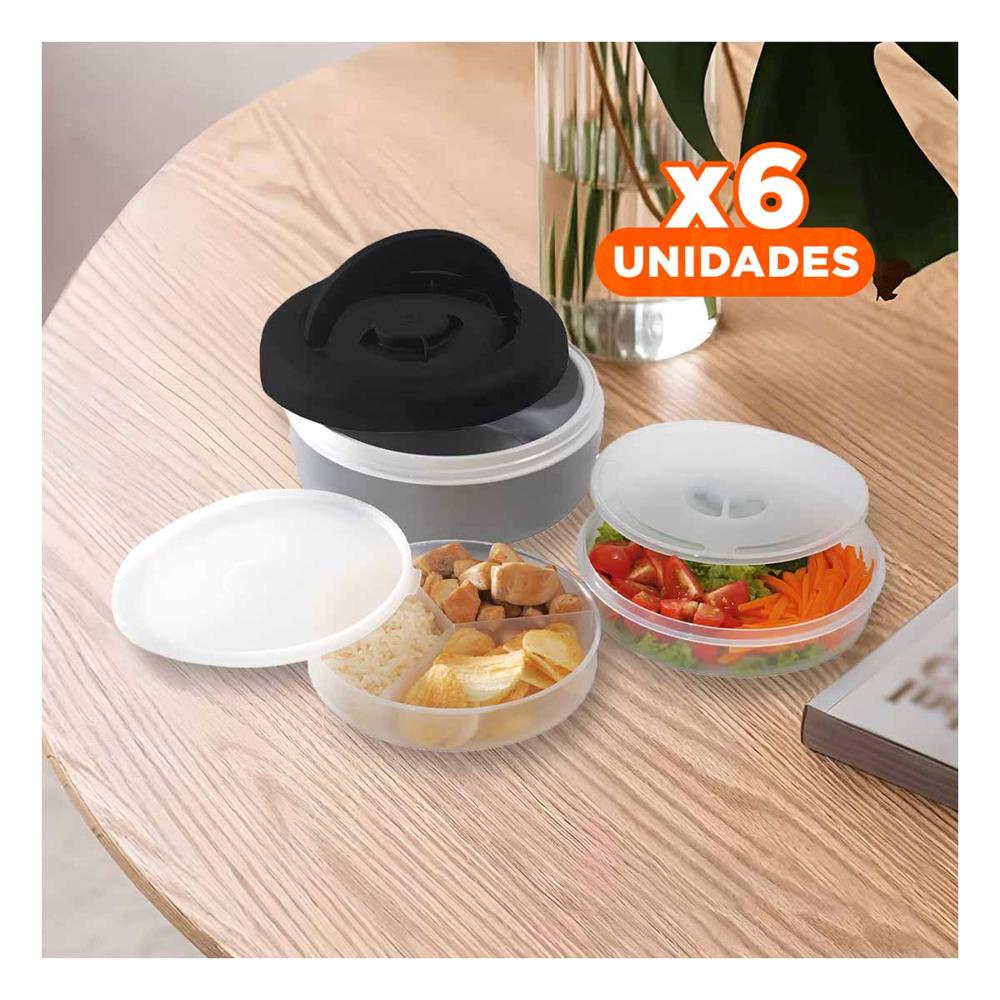 Pack6 envase de Comida 1.25L Negro y Plomo para Organizar Porciones YPapel Regalo