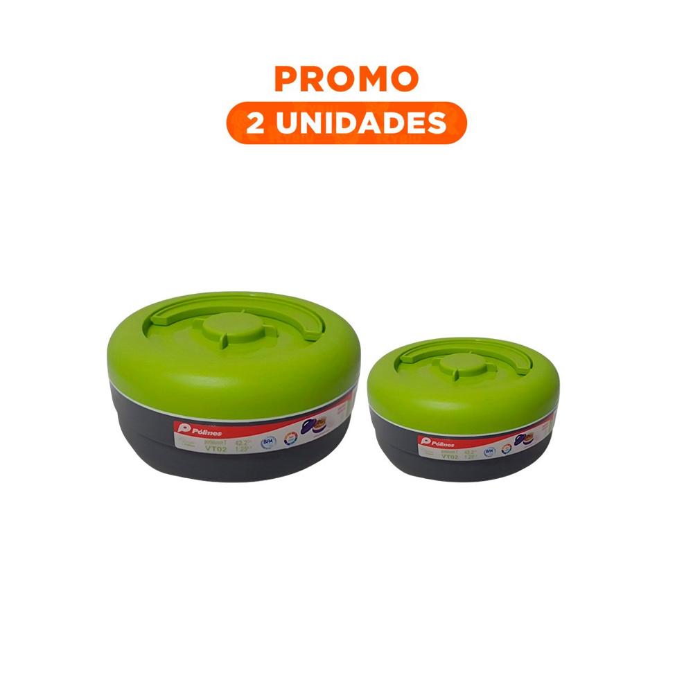 Pack2 Envase Termico de 1.25L con Cierre Seguro Verde Claro y Plomo YRegalo Sticker