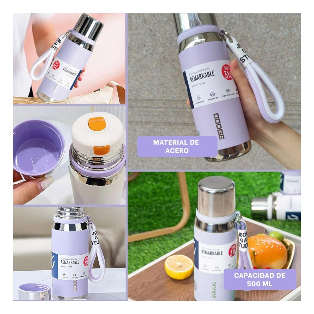 Termo Lila 500ml con Tapa Segura para Café Té y Bebidas Frías YLigas Regalo