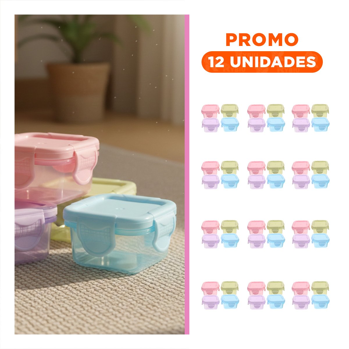 Pack12 Cajas Mini con Seguro 4 Piezas Multicolor 6.2x4cm para Guardar Snacks