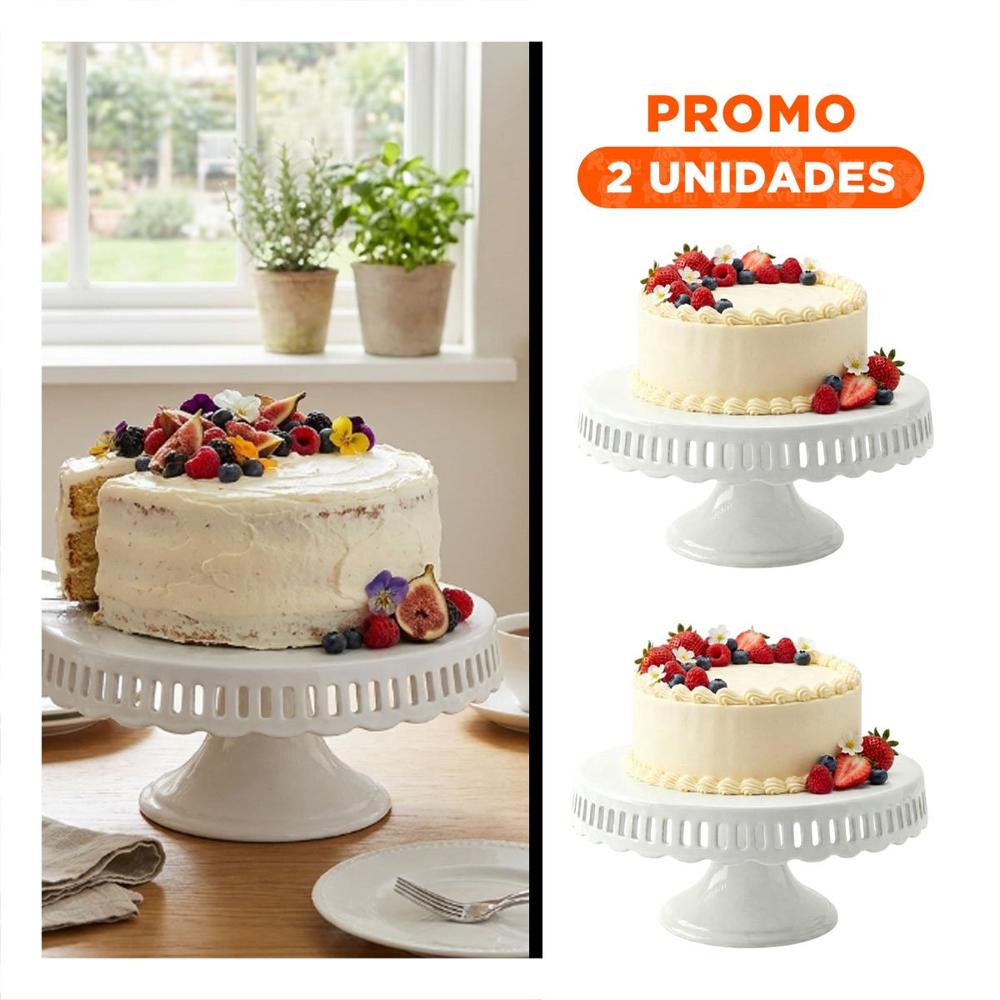Pack2 Base Decorativa Ceramica Blanco con Rayitas 30 cm para Torta YRegalo Sticker