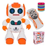 Robot Lanza Discos Con Control Remoto Camina Luces Y Sonido Naranja