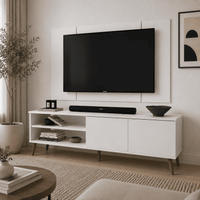 Centro de Entretenimiento 65 Caxias Mesa de TV y Panel Movenda Blanco con Patas de Madera