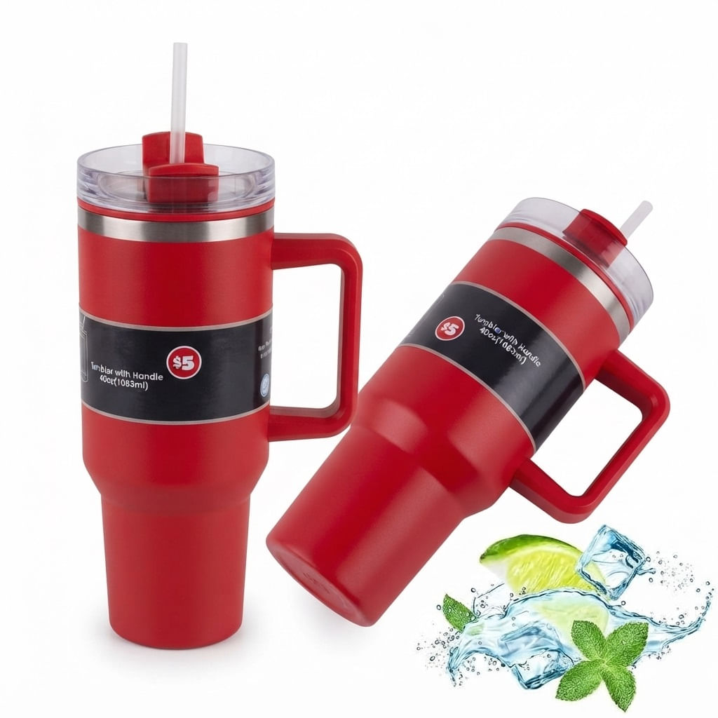 Vaso de 1200ml  Tomatodo de Plastico y Acero en la Base Rojo