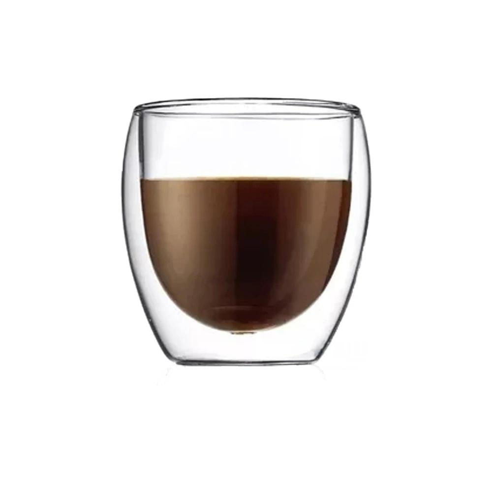 Taza en Vidrio Color Transparente 100 ML Estilo Espresso Doble Capa Y Regalo Sticker