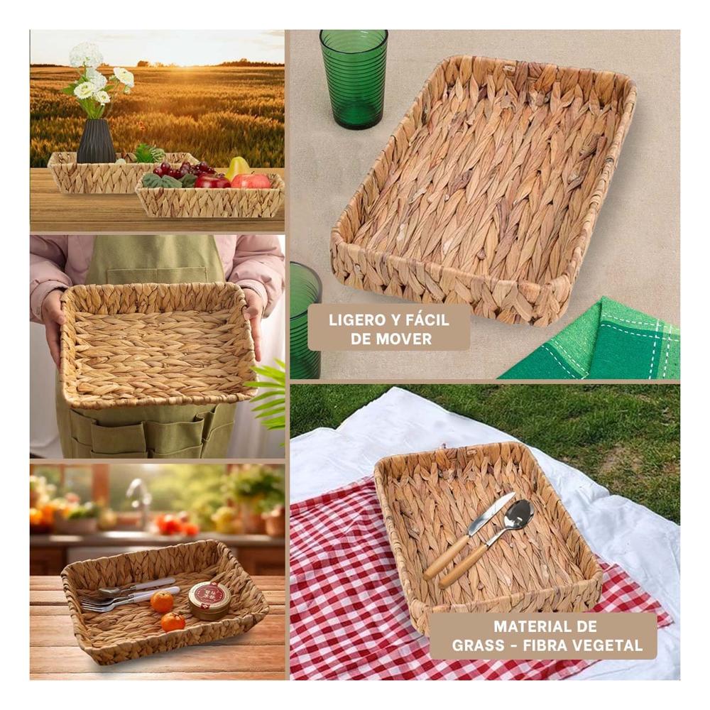 Receptaculo rectangular tejida Grass 28x19x4cm Mostaza para almacenar accesorios Y Ligas Regalo