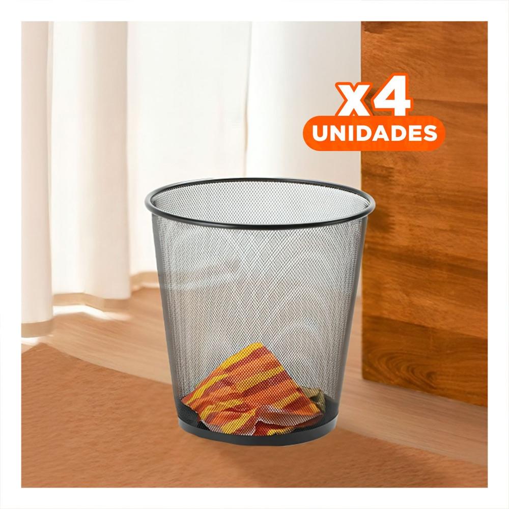 Pack4 Tacho de basura negro metalico redondo para oficina hogar y cocina Y Regalo Sticker