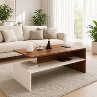 Mesa de Centro Vera Bicolor con Repisa Color Caramelo Blanco TU MESITA Canto Delgado