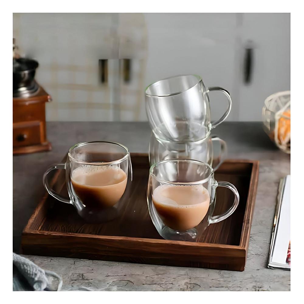 Taza de 100 ML Espresso Doble Capa en Transparente con Asa Circular Y Papel Regalo