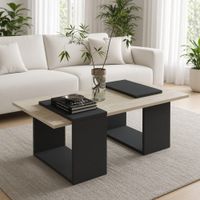Mesa de Centro Numa Geométrica Bicolor Color Cemento Negro TU MESITA Canto Delgado