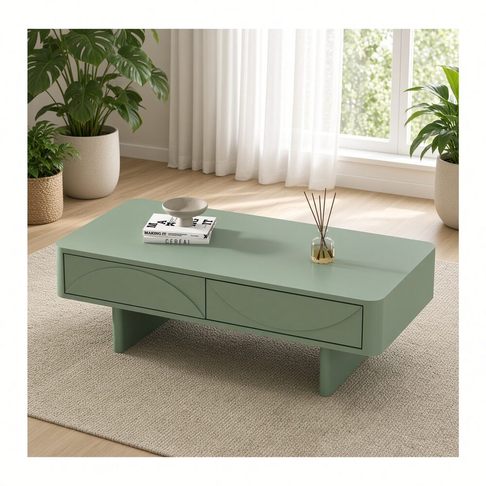 Mesa de Centro Liora Aesthetic 2 Cajones Color Agave TU MESITA Canto Grueso