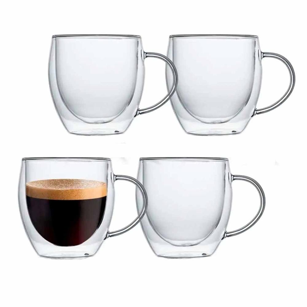 Taza Transparente 100 ML Espresso Doble Capa de Asa Circular Y Regalo Sticker