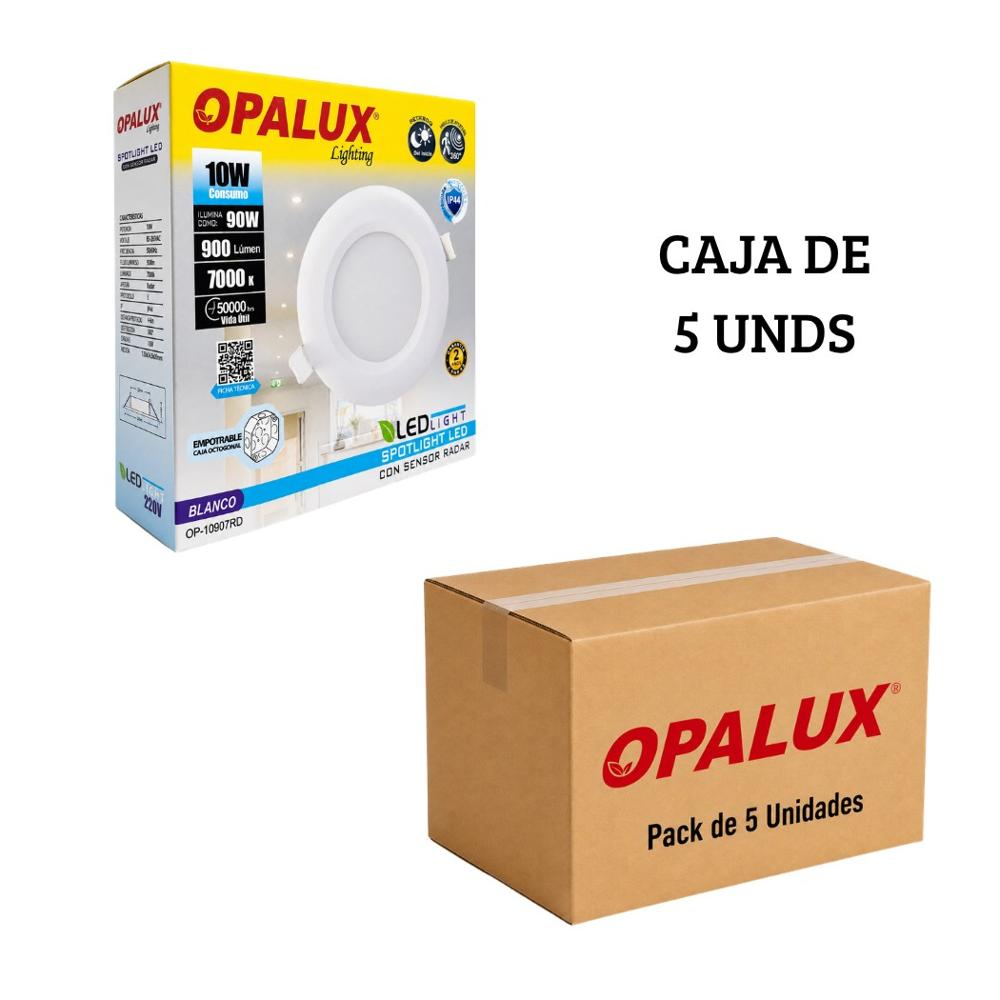 Spot Dicroico LED Empotrable Opalux 10W con Sensor de Movimiento - Pack de 5 Unidades