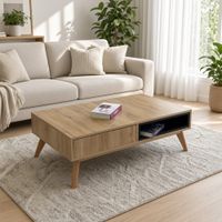 Mesa de Centro Cira con Cajón y Nicho Color Duna Negro TU MESITA Canto Grueso