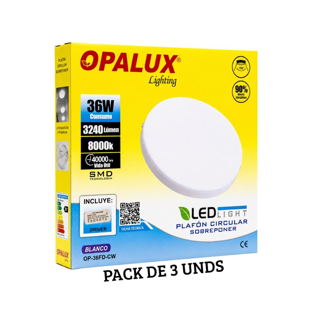 Panel Plafon LED Hielo Opalux 36W Luz Blanca - Pack de 3 Unidades
