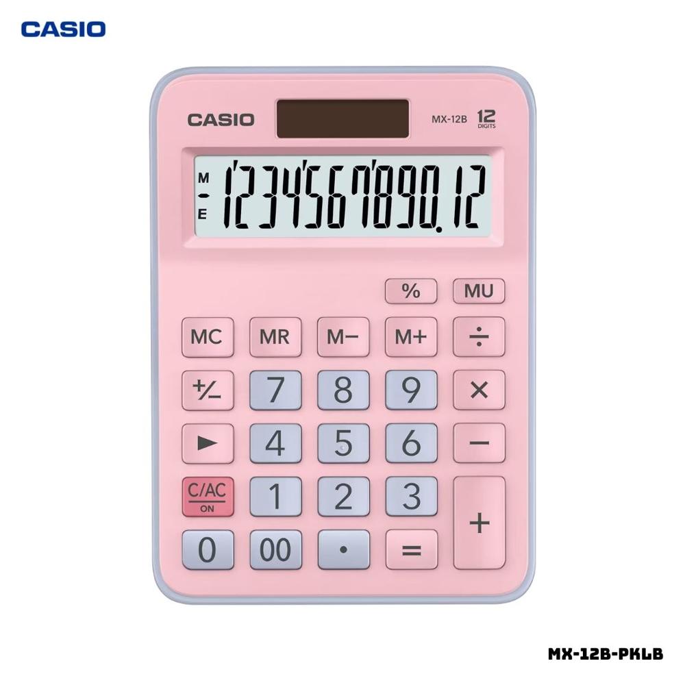CALCULADORA DE MESA CASIO CON PANEL SOLAR MX-12B-PKLB - ROSADO Y CELESTE