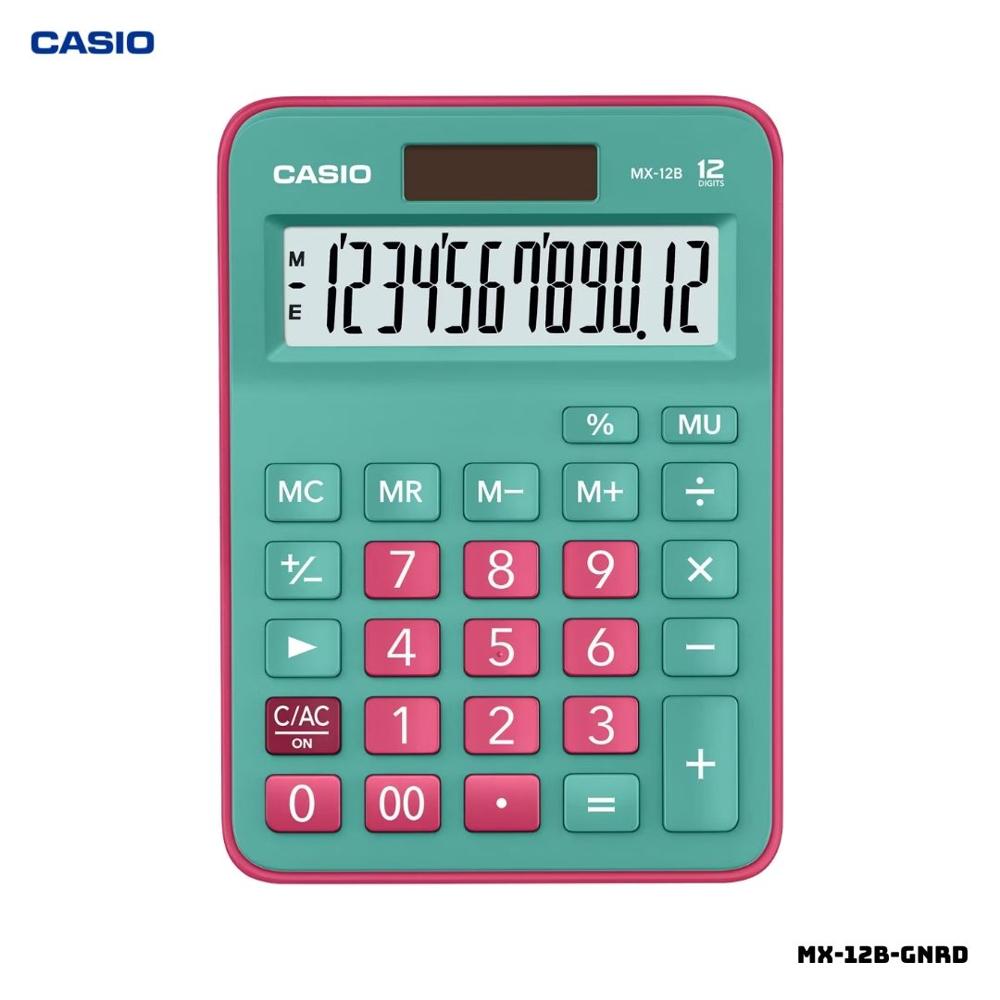 CALCULADORA DE MESA CASIO CON PANEL SOLAR MX-12B-GNRD - VERDE Y ROJO