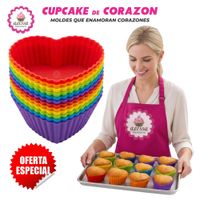 24 Moldes de Cupcake Corazón de Silicona Antiadherentes y Reutilizables